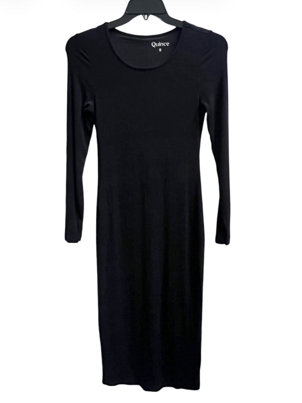 Quince Tencel Midi Rib Knit Long Sleeve Dress Black Sz S Stretchy Fitted